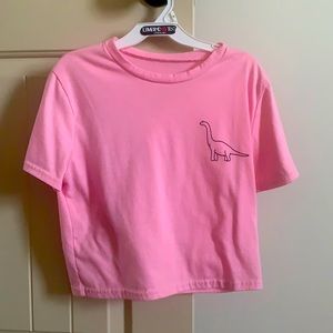 This is a kids t-shirt with a dinosaur.